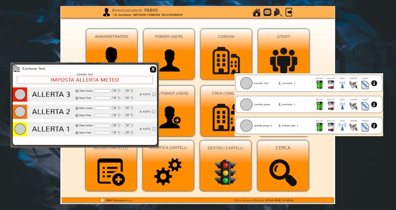 Applicazione gestione cartelli allerta meteo Fabitech